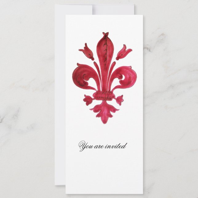 ANTIQUE RED FLEUR DE LIS Damask Gem Monogram Invitation (Front)