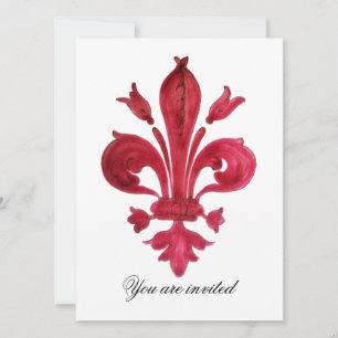ANTIQUE RED FLEUR DE LIS Damask Gem Monogram Invitation