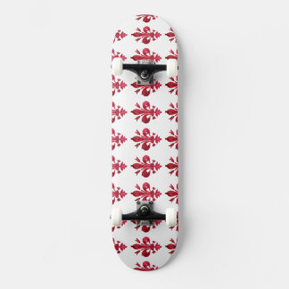 ANTIQUE RED FLEUR DE LIS IN WHITE Floral Pattern Skateboard
