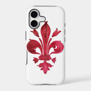 ANTIQUE RED FLEUR DE LIS IN WHITE Heraldic Floral