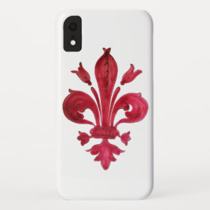 ANTIQUE RED FLEUR DE LIS IN WHITE Heraldic Floral iPhone XR Case