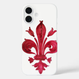 ANTIQUE RED FLEUR DE LIS IN WHITE Heraldic Floral iPhone 16 Case
