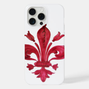 ANTIQUE RED FLEUR DE LIS IN WHITE Heraldic Floral iPhone 15 Pro Max Case