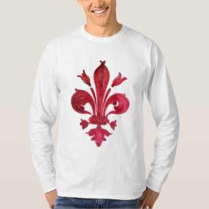 ANTIQUE RED FLEUR DE LIS IN WHITE Heraldic Floral T-Shirt
