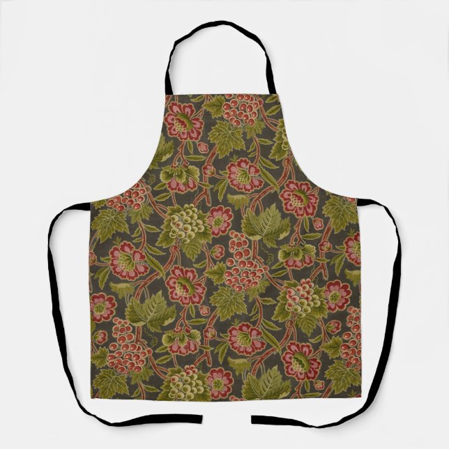 Antique Red Floral and Grapes Botanical Pattern Apron (Front)
