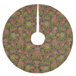 Antique Red Floral and Grapes Botanical Pattern Brushed Polyester Tree Skirt