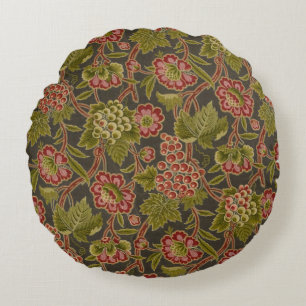 Antique Red Floral and Grapes Botanical Pattern Round Cushion