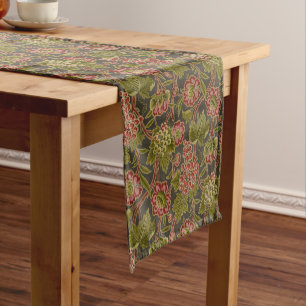 Antique Red Floral and Grapes Botanical Pattern Short Table Runner
