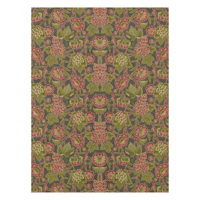 Antique Red Floral and Grapes Botanical Pattern Tablecloth (Front)