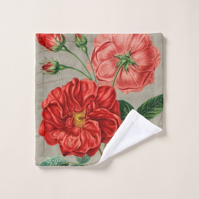Antique Red Rose Art on Grey Wash Cloth (Wash Cloth)