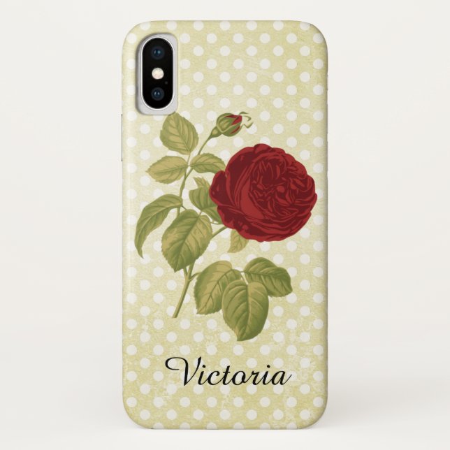 Antique Red Rose Parchment Polka Dots Case-Mate iPhone Case (Back)
