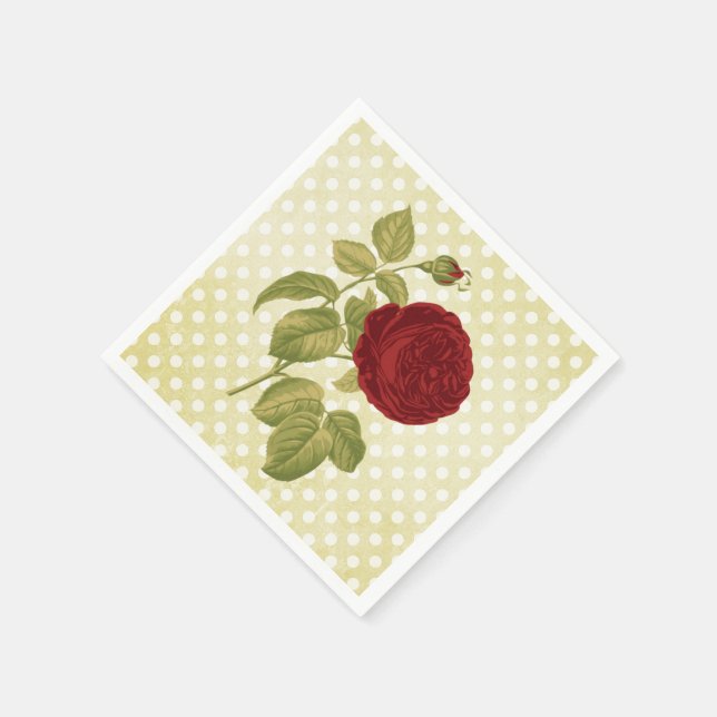 Antique Red Rose Parchment Polka Dots Napkin (Corner)