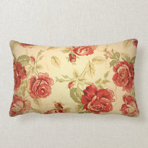 Antique red rose print lumbar cushion