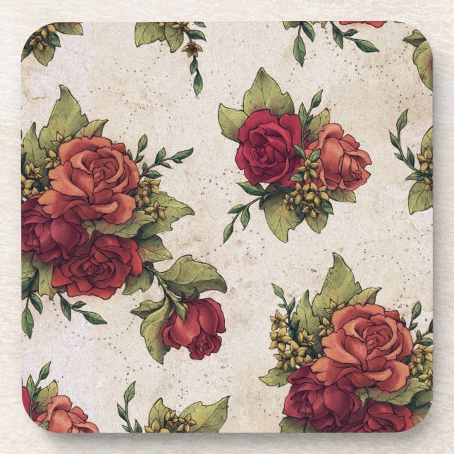 Antique Red Rose Wallpaper Coaster (Front)