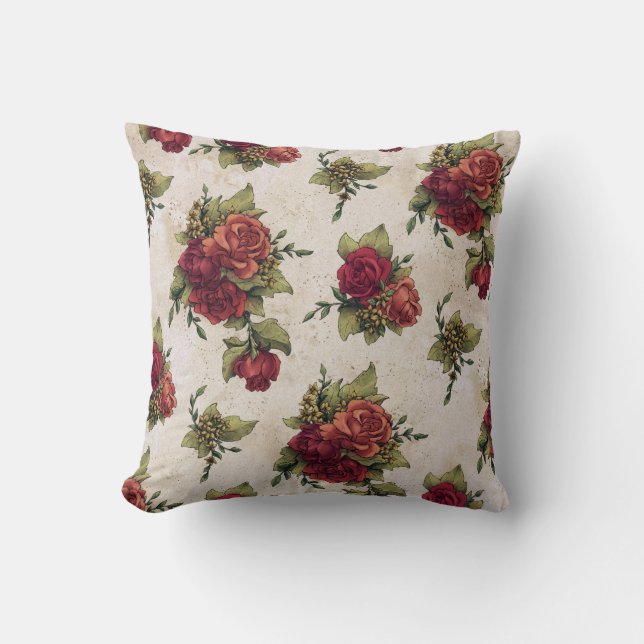 Antique Red Rose Wallpaper Cushion (Front)