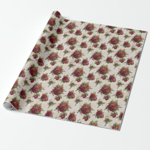 Antique Red Rose Wallpaper Wrapping Paper