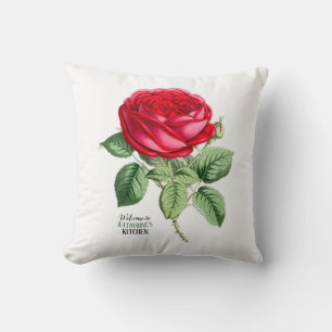 Antique Red Rose Your Choice of Text Cushion