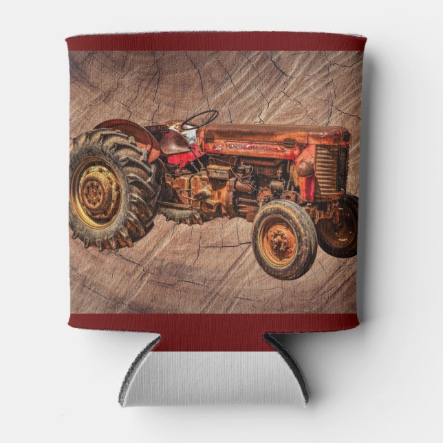 Antique Red Tractor Can Cooler (Front)