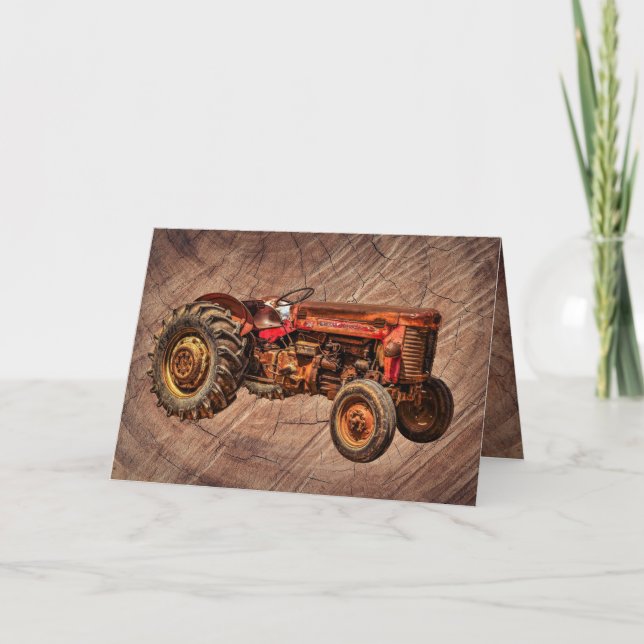Antique Red Tractor Card (Front)