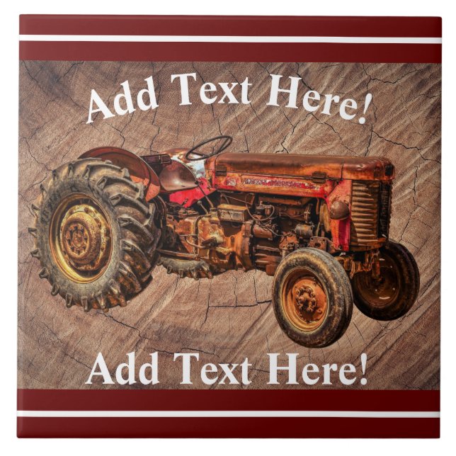 Antique Red Tractor Ceramic Tile (Front)