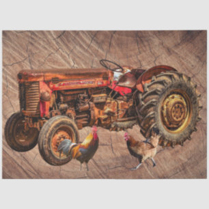 Antique Red Tractor Rooster Hen Tissue Paper