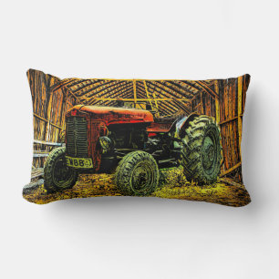 Antique Red Tractor Rustic Barn Lumbar Cushion