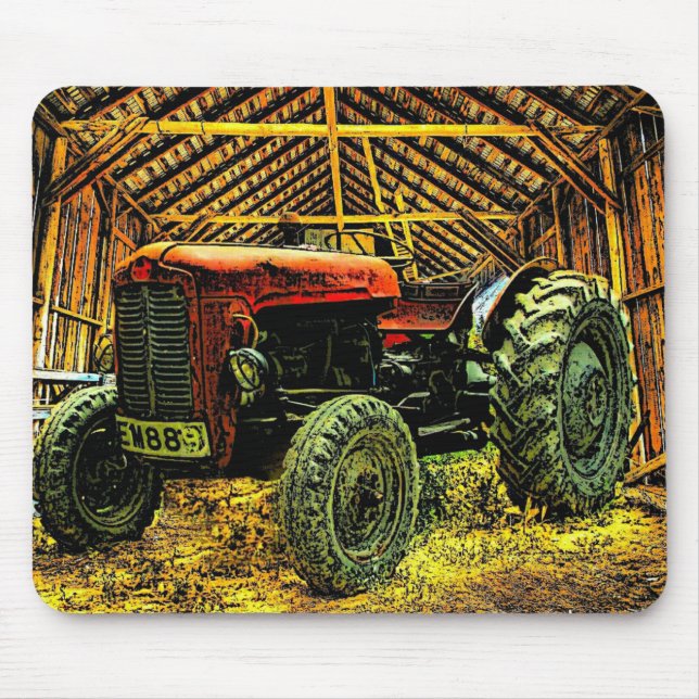 Antique Red Tractor Rustic Barn Mouse Pad (Front)