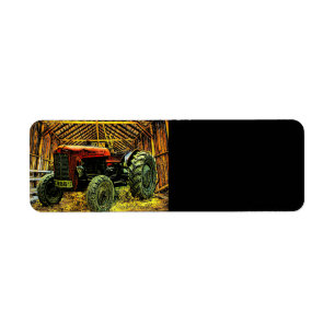 Antique Red Tractor Rustic Barn Return Address Label