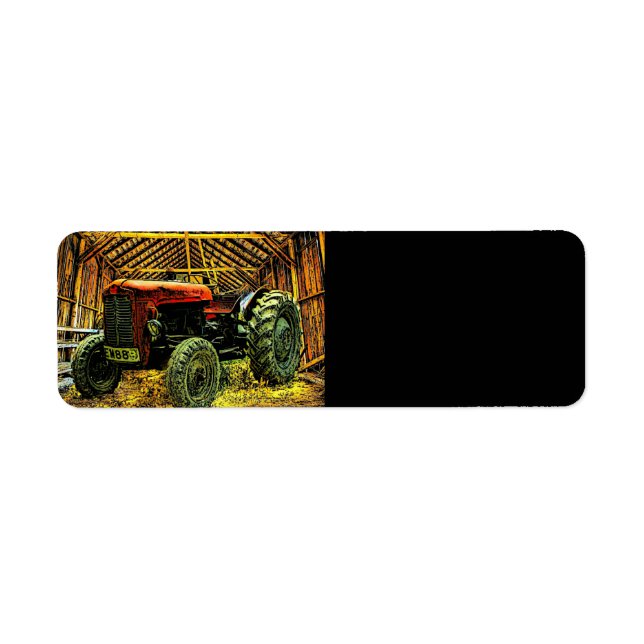 Antique Red Tractor Rustic Barn Return Address Label (Front)