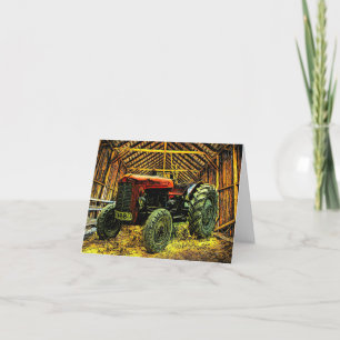 Antique Red Tractor Rustic Barn Thank You Card