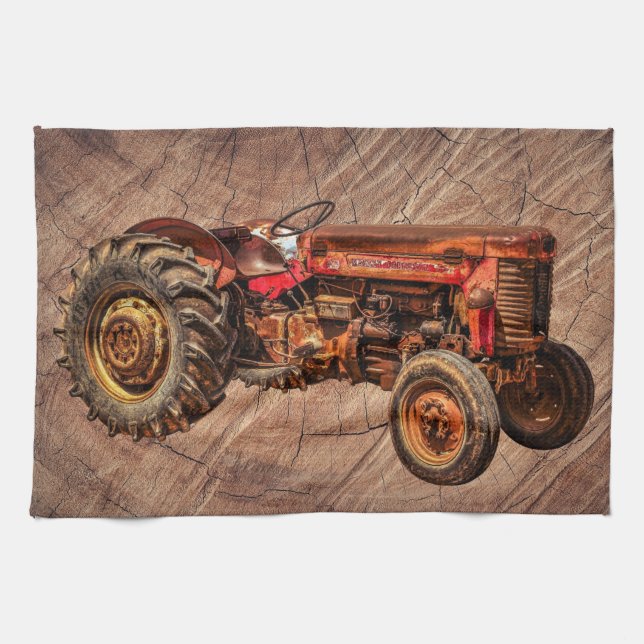 Antique Red Tractor Tea Towel (Horizontal)
