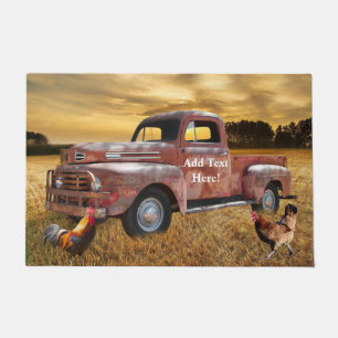 Antique Red Truck Farm Field Doormat