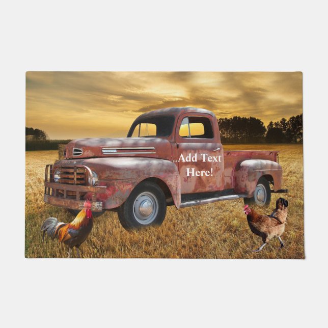 Antique Red Truck Farm Field Doormat (Front)