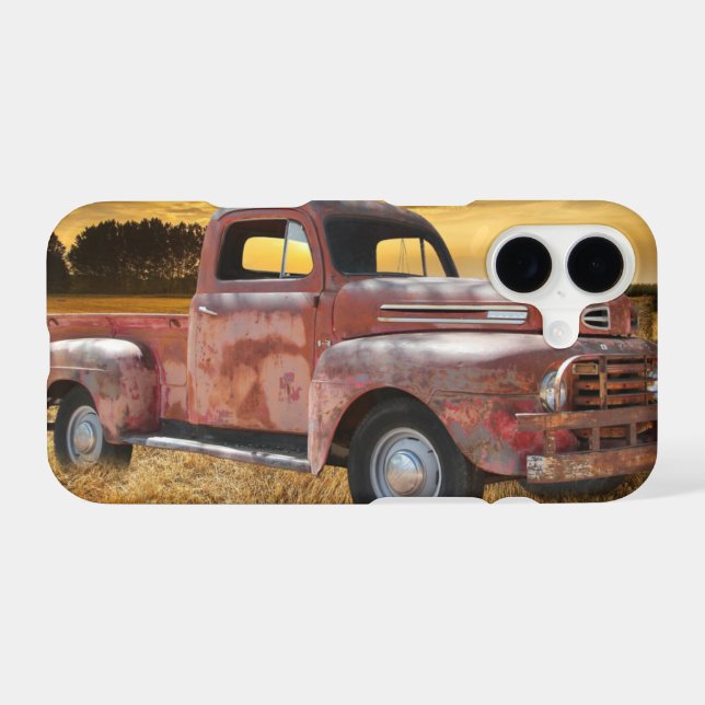 Antique Red Truck Farm Field iPhone Case (Back Horizontal)