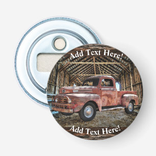 Antique Red Truck In Rustic Barn Bottle Opener