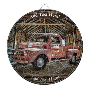 Antique Red Truck In Rustic Barn Dartboard