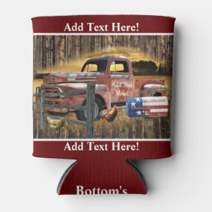 Antique Red Truck Vintage Red Truck Farm Truck Can Cooler