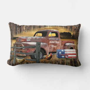 Antique Red Truck Vintage Red Truck Farm Truck Lumbar Cushion