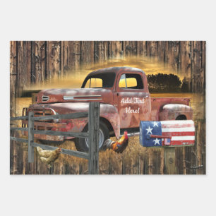 Antique Red Truck Vintage Red Truck Farm Truck Wrapping Paper Sheet