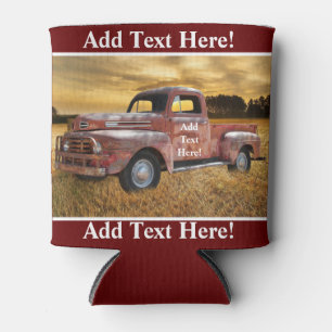 Antique Red Truck Vintage Truck Farm Truck Can Cooler