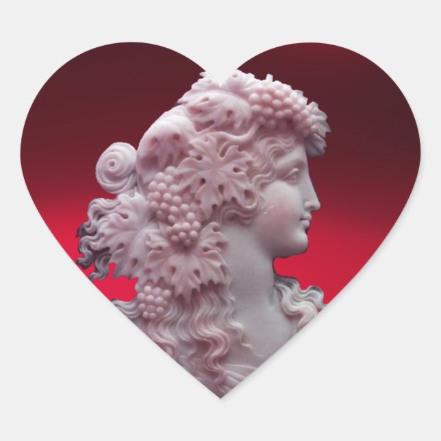 ANTIQUE RED WINE LADY ,GRAPES AND GRAPEVINES Heart Sticker (Front)
