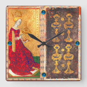 ANTIQUE RENAISSANCE TAROT/ FOUR AND QUEEN OF CUPS SQUARE WALL CLOCK