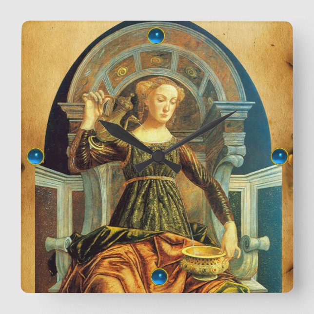 ANTIQUE RENAISSANCE TAROTS 14 / TEMPERANCE SQUARE WALL CLOCK (Front)