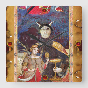ANTIQUE RENAISSANCE TAROTS 15 /THE DEVIL SQUARE WALL CLOCK