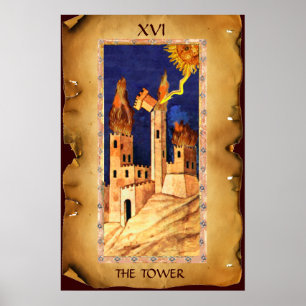 ANTIQUE RENAISSANCE TAROTS 16 / THE TOWER POSTER