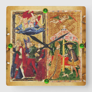 ANTIQUE RENAISSANCE TAROTS 6 / THE LOVERS SQUARE WALL CLOCK