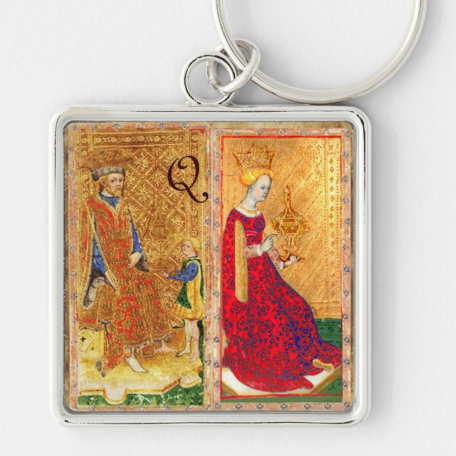 ANTIQUE RENAISSANCE TAROTS KING AND QUEEN OF CUPS KEY RING (Front)