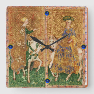 ANTIQUE RENAISSANCE TAROTS/LADY OF COINS AND WANDS SQUARE WALL CLOCK