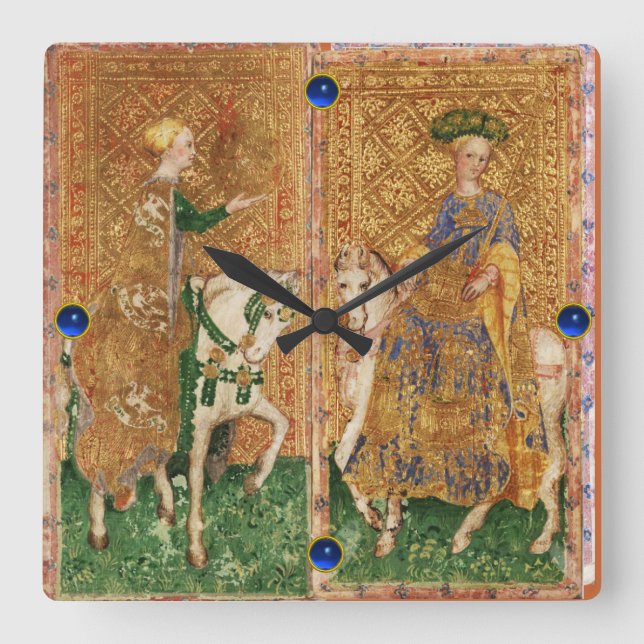 ANTIQUE RENAISSANCE TAROTS/LADY OF COINS AND WANDS SQUARE WALL CLOCK (Front)