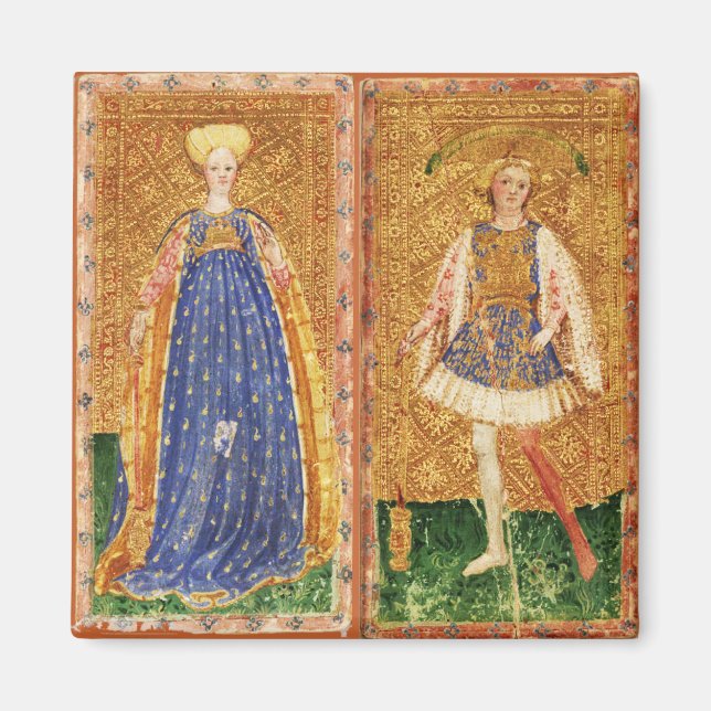 ANTIQUE RENAISSANCE TAROTS /MAID AND PAGE OF WANDS MAGNET (Front)